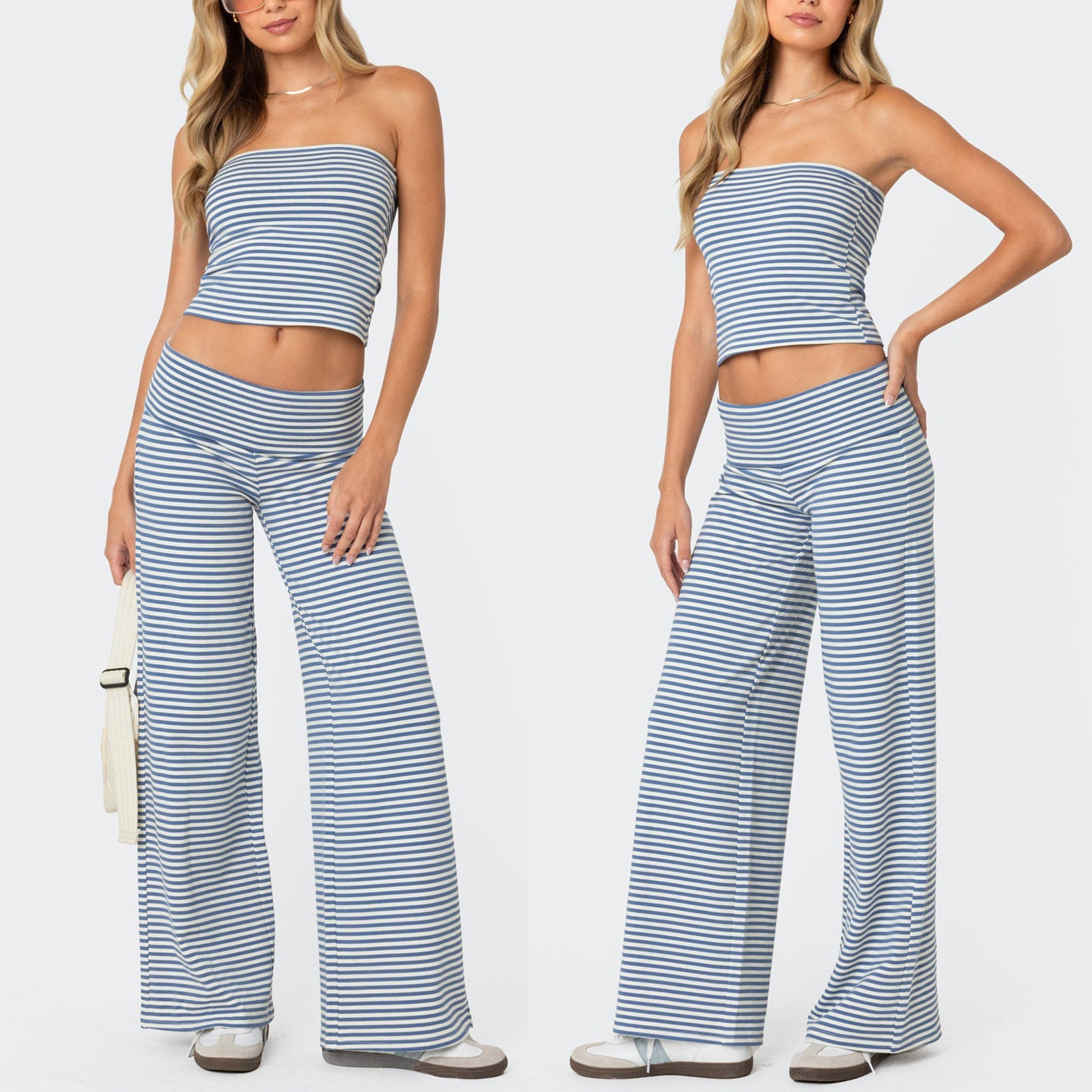 Zweiteiler Damen mit Streifen-Print und Bandeau-Top – Marinette