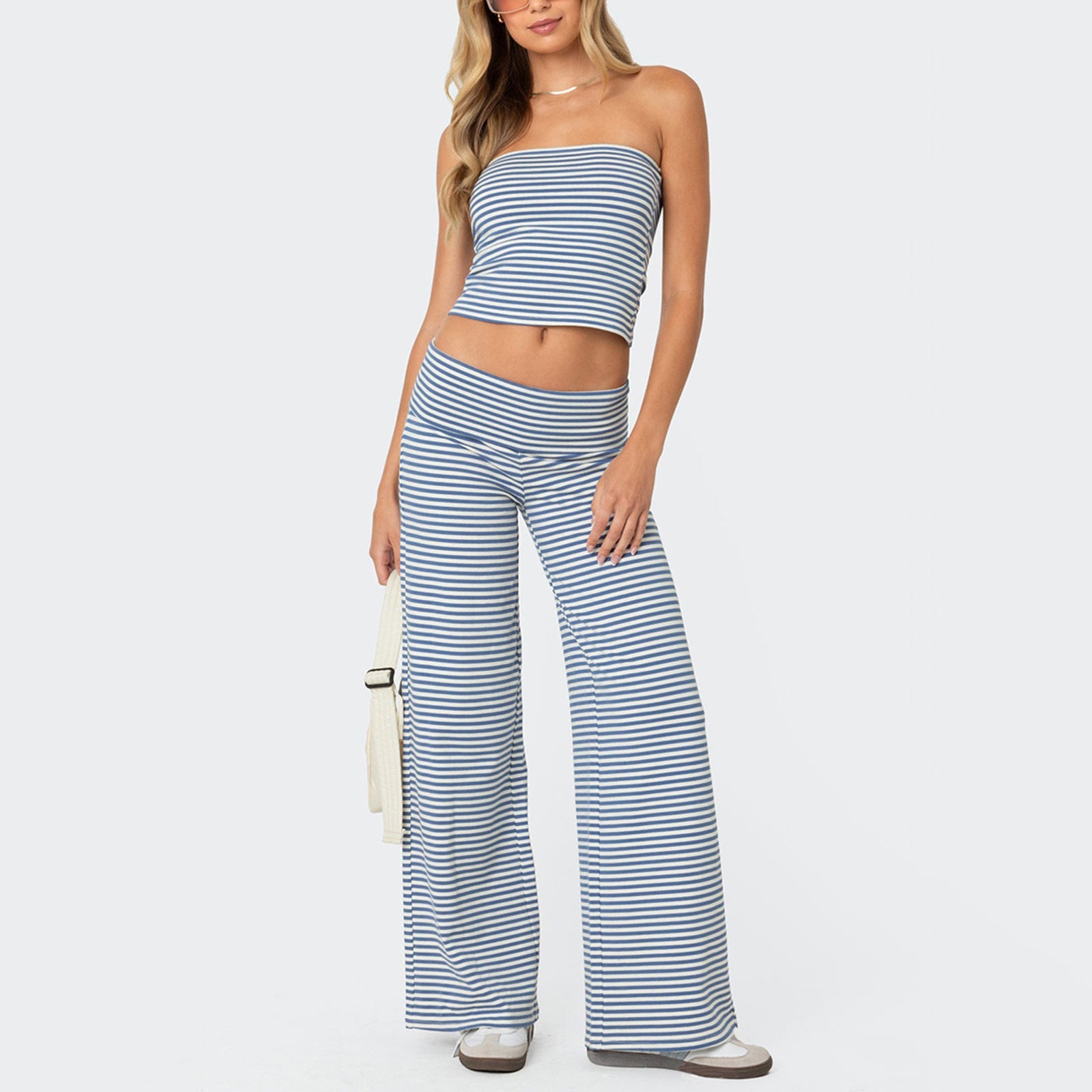 Zweiteiler Damen mit Streifen-Print und Bandeau-Top – Marinette