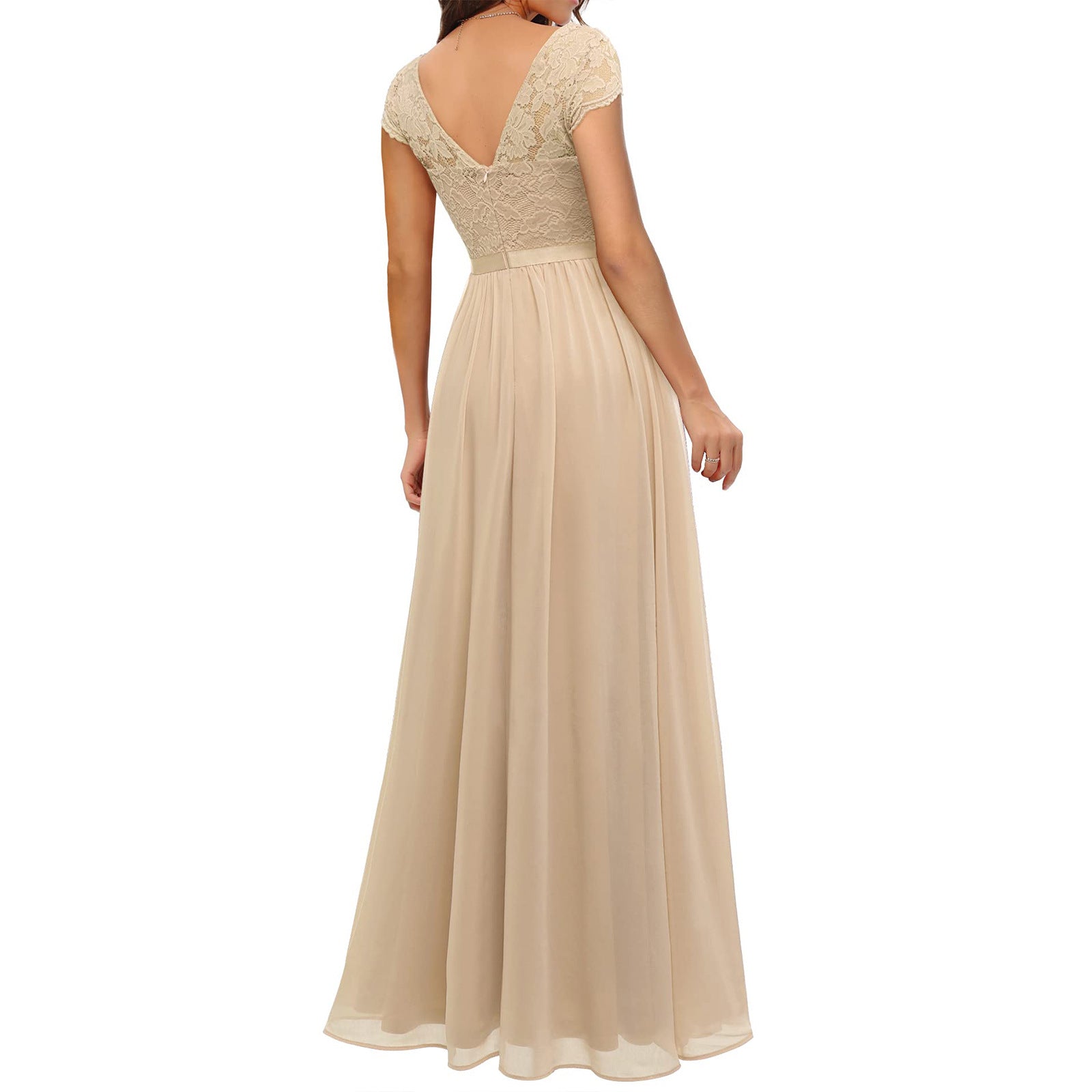 Abendkleid Damen mit Spitzen-Oberteil und Chiffon-Maxirock – Éléonore
