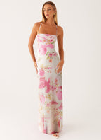 Maxikleid Damen mit Aquarell-Blumen-Print und Halter-Spaghettiträgern – Florentine