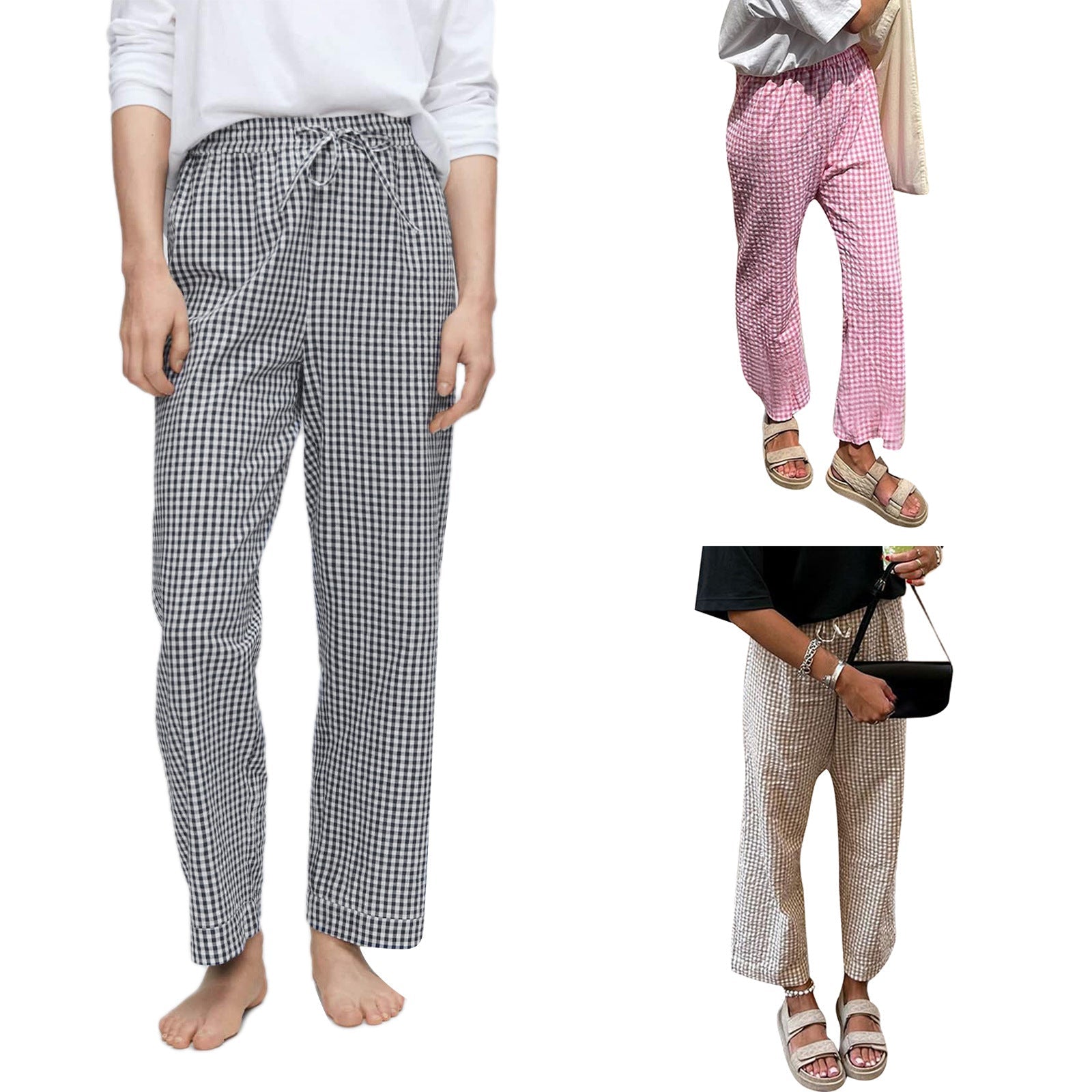 Weithose Damen mit Vichy-Karomuster und elastischem Bund – Colette