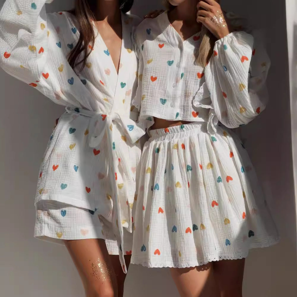 Zweiteiler Damen mit Blumen-Print und Rüschenärmeln – Cornélie