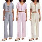 Zweiteiler Damen mit Puffärmel-Crop-Top und weiter Hose – Lilavette