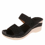 Keilpantoletten Damen mit Blumenapplikation und Strass-Details – Rosalinde