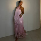 Abendkleid Damen mit Fransen-Besatz und Neckholder-Ausschnitt – Celestine