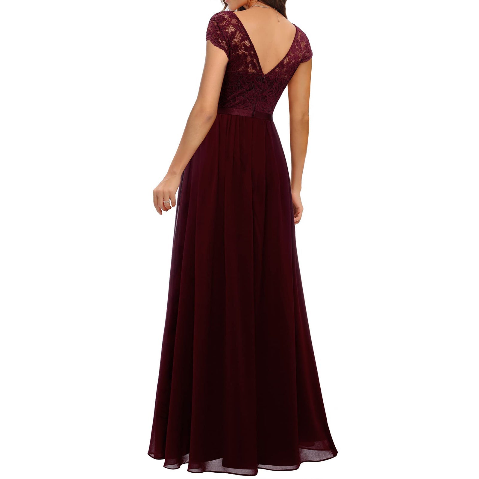 Abendkleid Damen mit Spitzen-Oberteil und Chiffon-Maxirock – Éléonore