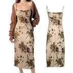 Slip-Dress Damen mit Vintage-Blumen-Print und Wasserfallausschnitt – Amabelle