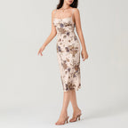 Slip-Dress Damen mit Vintage-Blumen-Print und Wasserfallausschnitt – Amabelle