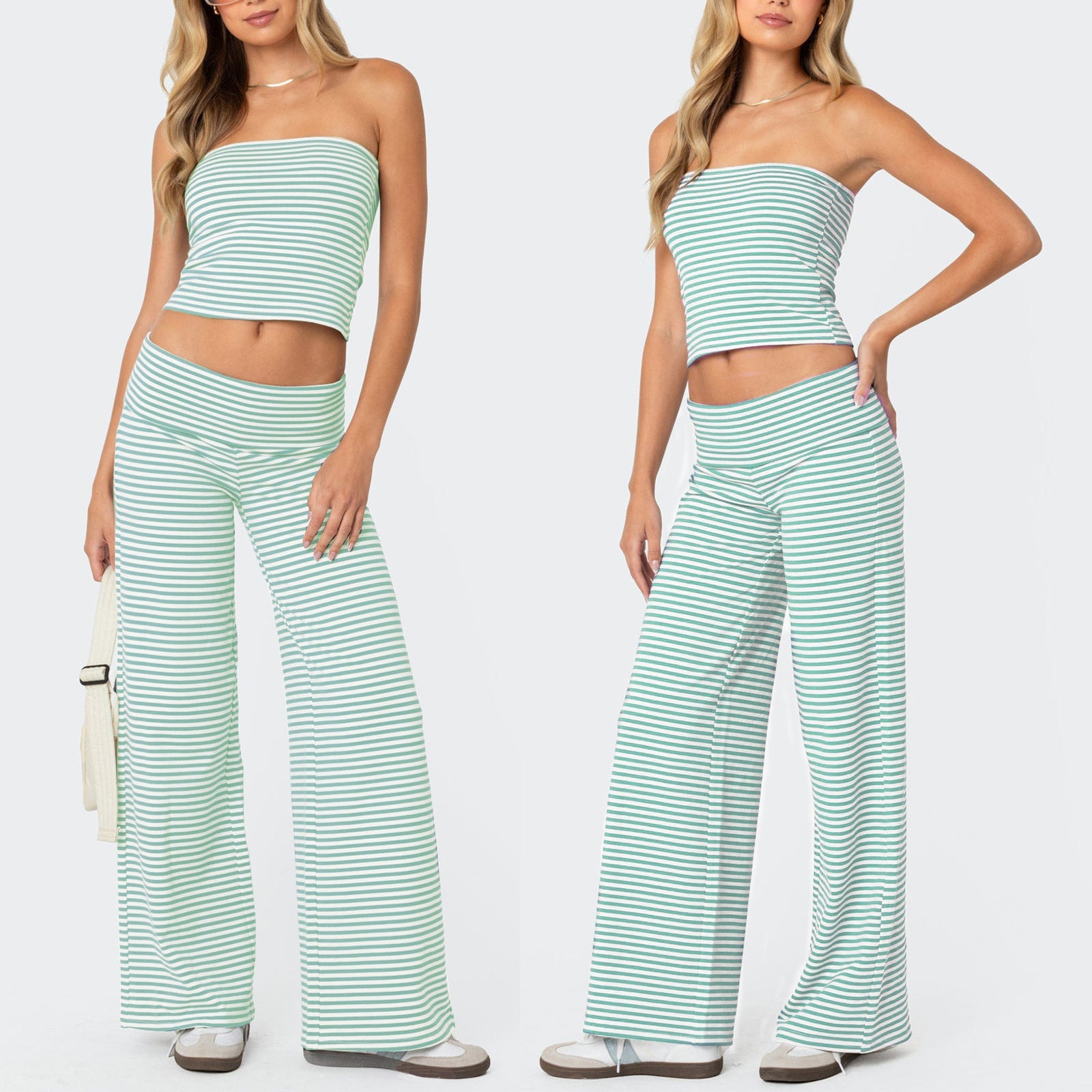 Zweiteiler Damen mit Streifen-Print und Bandeau-Top – Marinette