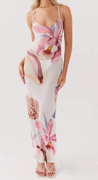 Maxikleid Damen mit großformatigem Blumen-Print und Mesh-Stoff – Flamboya