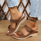 Keilpantoletten Damen mit Blumenapplikation und Strass-Details – Rosalinde