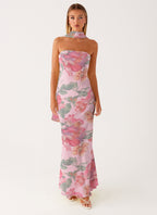 Abendkleid Damen mit Aquarell-Blumen-Print und Necktie-Detail – Rosabelle