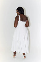Midikleid Damen mit eckigem Ausschnitt und A-Linie-Rock – Vivienne