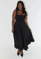 Midikleid Damen mit eckigem Ausschnitt und A-Linie-Rock – Vivienne