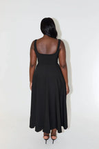 Midikleid Damen mit eckigem Ausschnitt und A-Linie-Rock – Vivienne