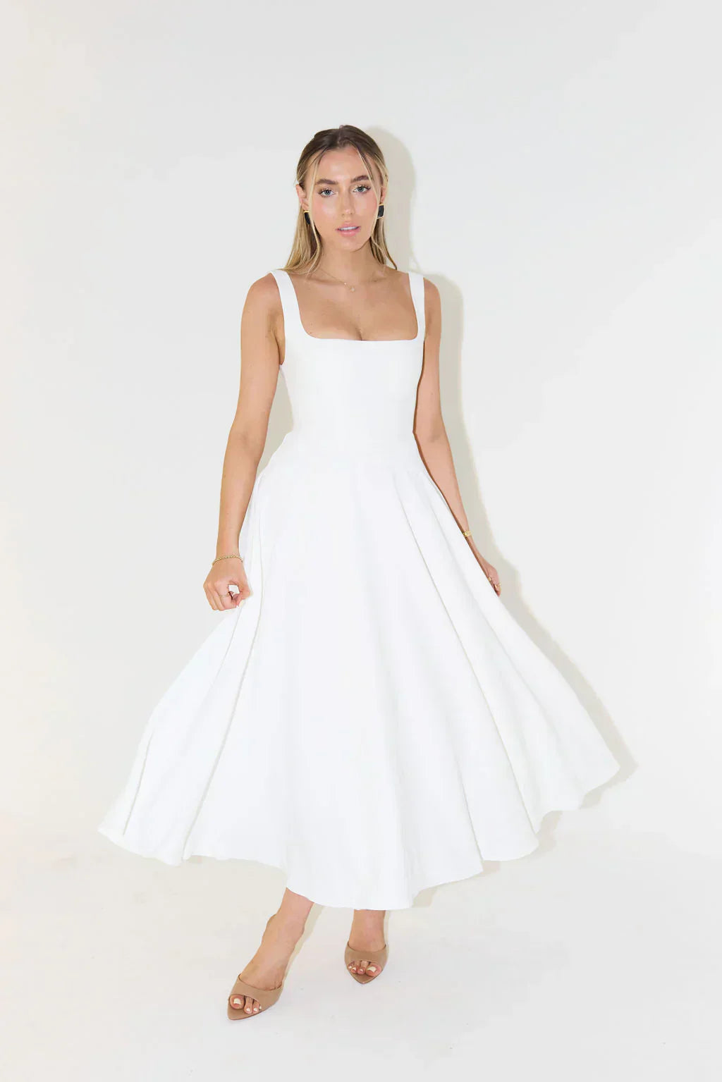 Midikleid Damen mit eckigem Ausschnitt und A-Linie-Rock – Vivienne