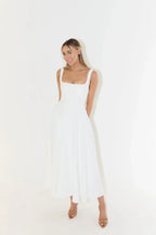 Midikleid Damen mit eckigem Ausschnitt und A-Linie-Rock – Vivienne