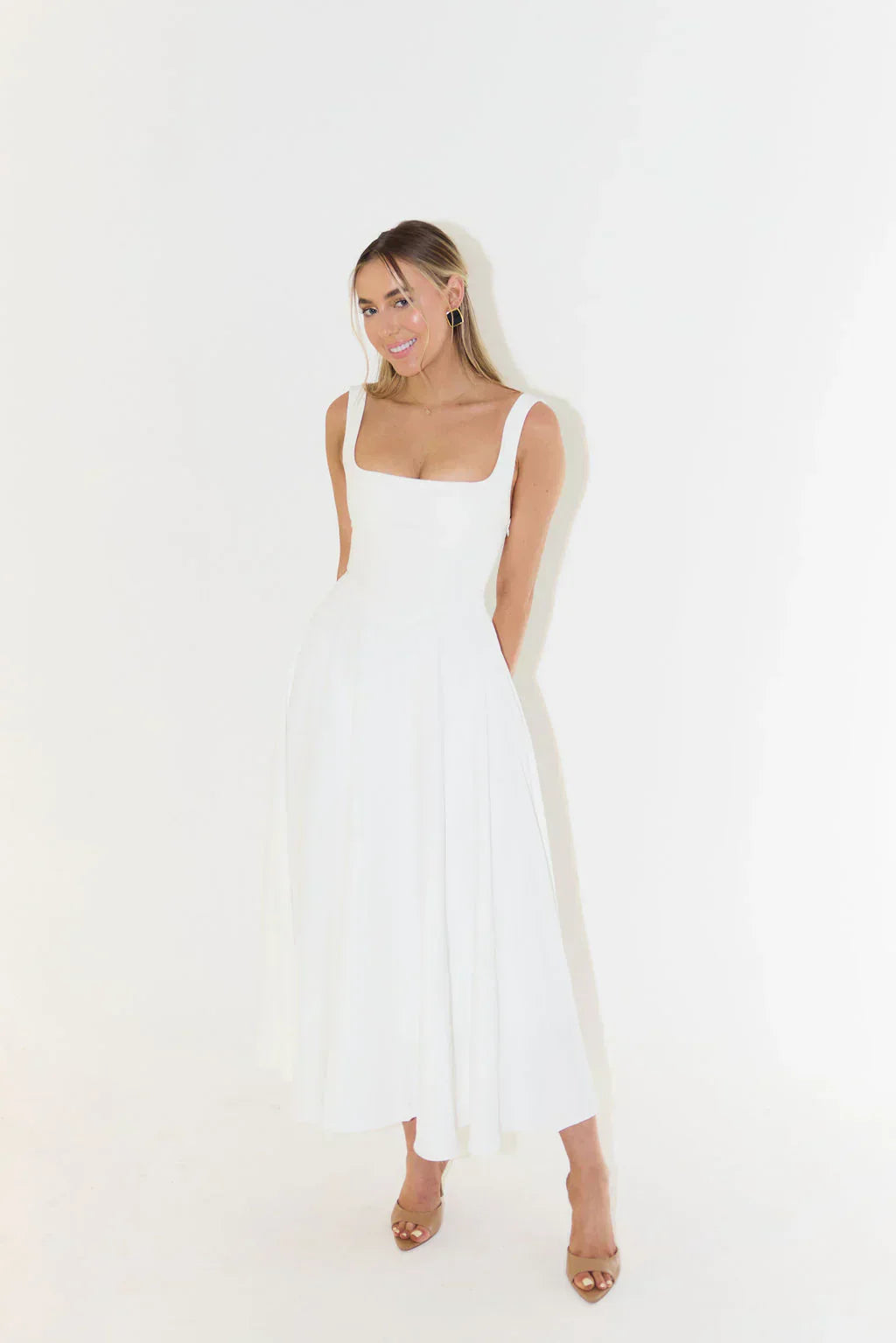 Midikleid Damen mit eckigem Ausschnitt und A-Linie-Rock – Vivienne