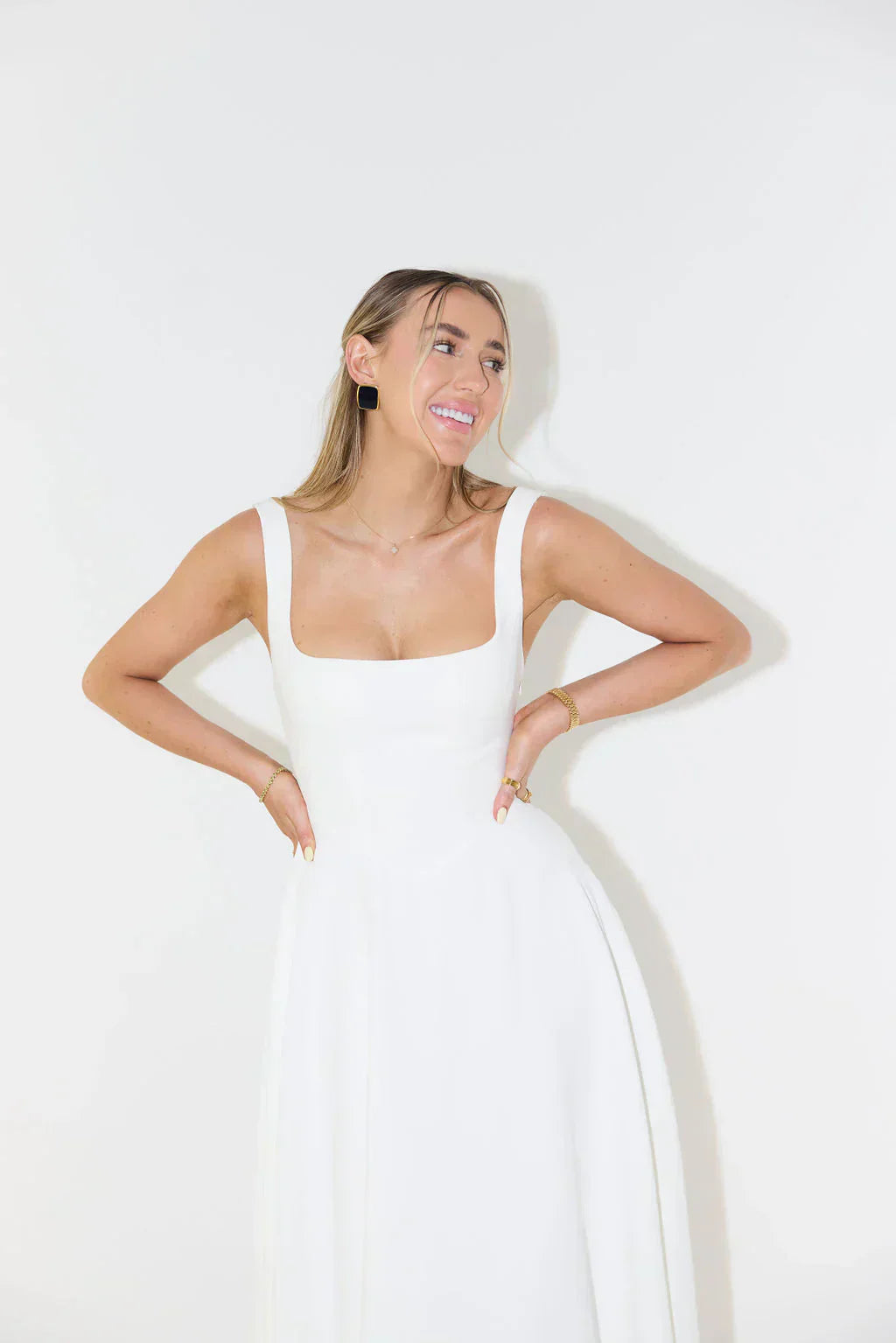 Midikleid Damen mit eckigem Ausschnitt und A-Linie-Rock – Vivienne