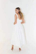 Midikleid Damen mit eckigem Ausschnitt und A-Linie-Rock – Vivienne