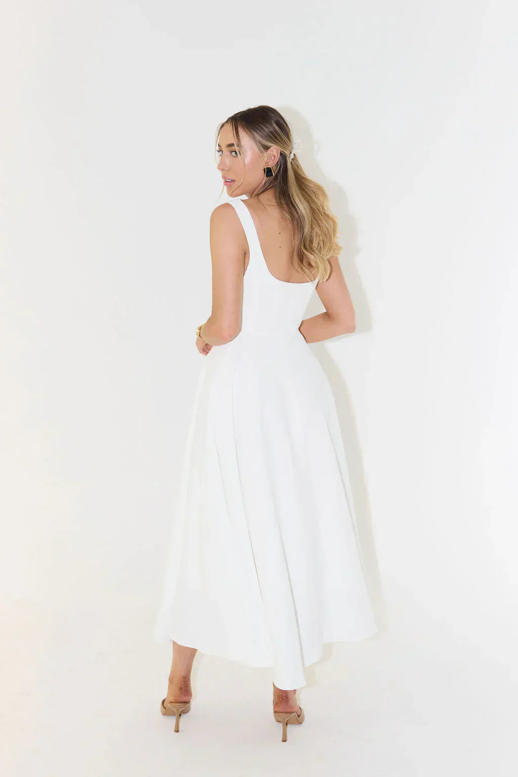 Midikleid Damen mit eckigem Ausschnitt und A-Linie-Rock – Vivienne