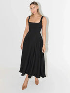 Midikleid Damen mit eckigem Ausschnitt und A-Linie-Rock – Vivienne