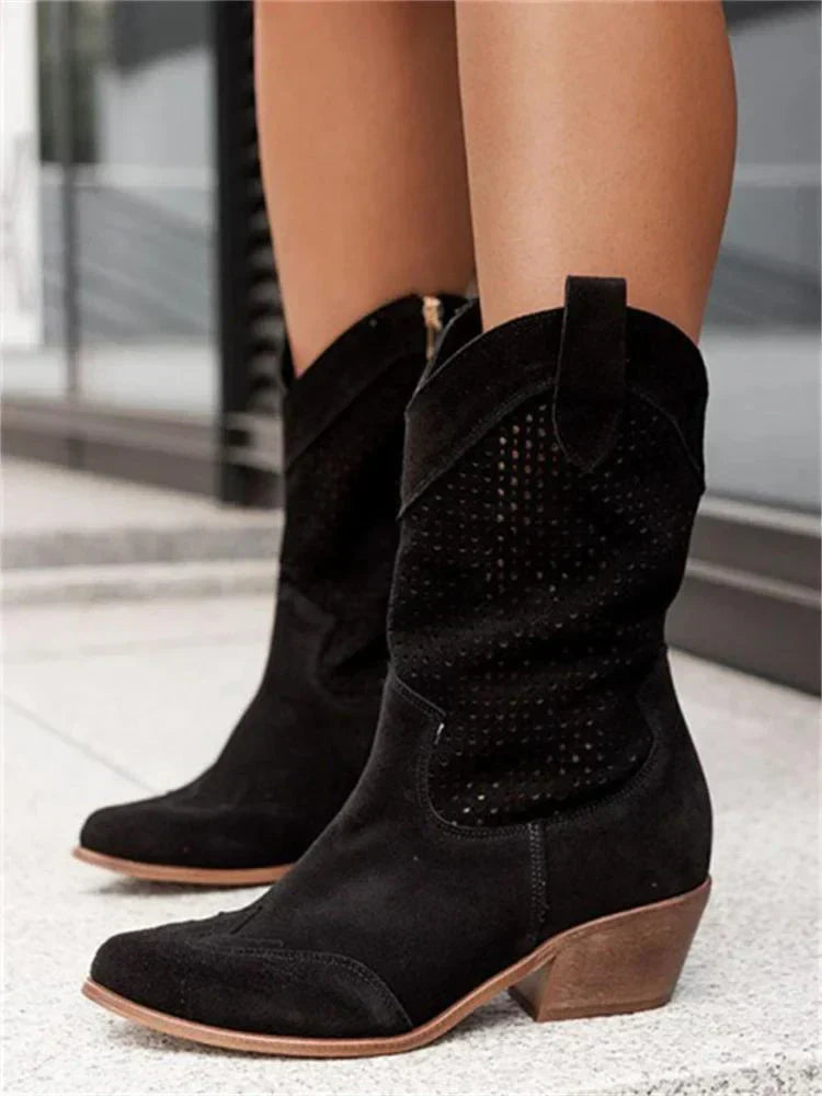 Cowboy-Boots Damen mit Cutout-Muster und Blockabsatz – Savannah
