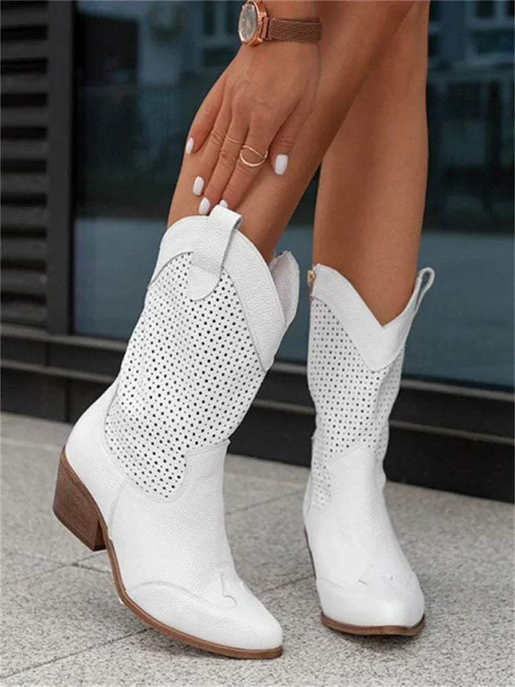 Cowboy-Boots Damen mit Cutout-Muster und Blockabsatz – Savannah
