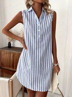 Hemdblusenkleid Damen mit Streifen-Print und Polokragen – Céleste