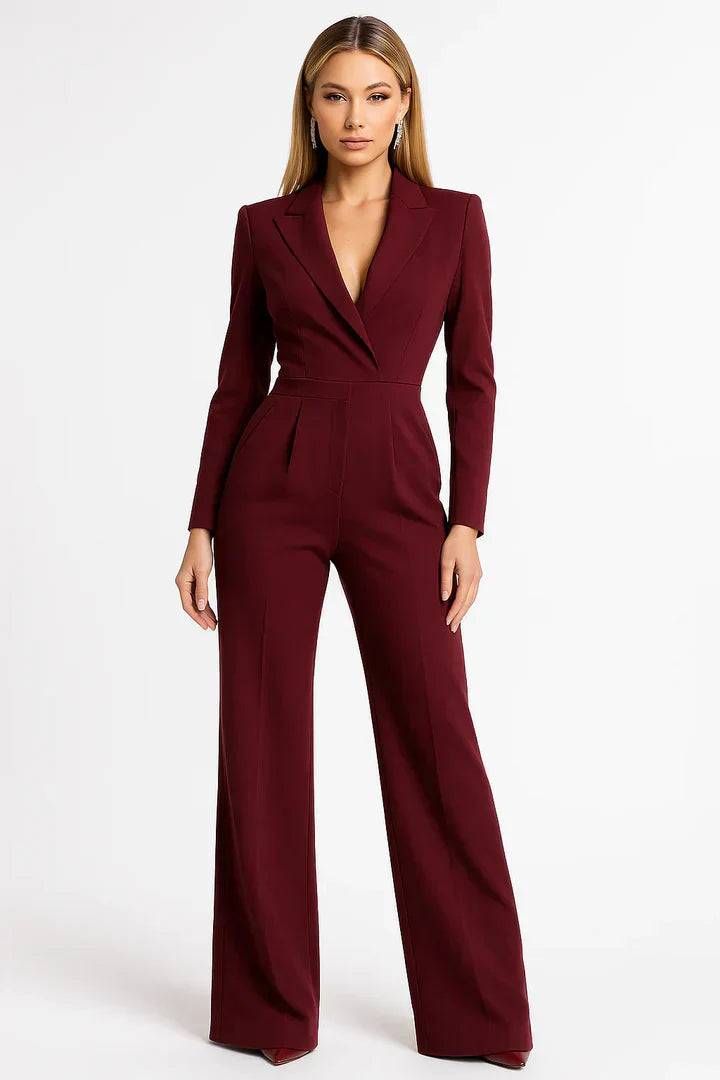 Jumpsuit Damen mit Blazer-Revers und weitem Palazzo-Bein – Delphine