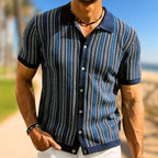 Strickpullover Herren mit Jacquard-Streifenmuster und Polokragen – Leandro