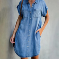 Minikleid Damen mit Denim-Optik und Hemdkragen und Druckknopfleiste – Nicolette