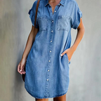 Minikleid Damen mit Denim-Optik und Hemdkragen und Druckknopfleiste – Nicolette