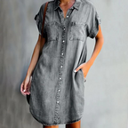 Minikleid Damen mit Denim-Optik und Hemdkragen und Druckknopfleiste – Nicolette