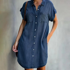 Minikleid Damen mit Denim-Optik und Hemdkragen und Druckknopfleiste – Nicolette