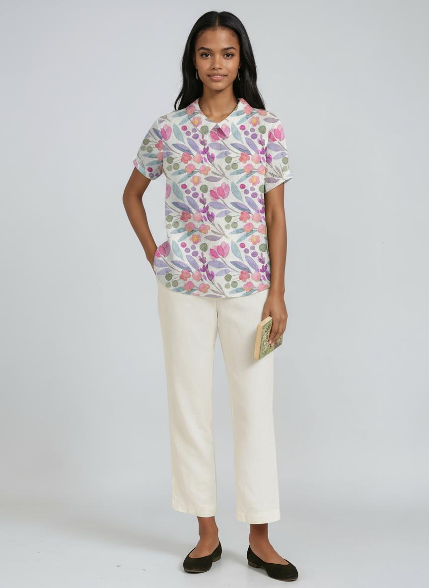 Bluse Damen mit Blumen-Print und Peter-Pan-Kragen – Colombe