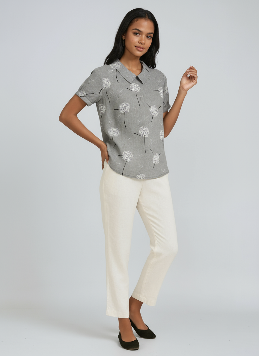 Bluse Damen mit Blumen-Print und Peter-Pan-Kragen – Colombe