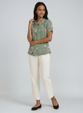 Bluse Damen mit Blumen-Print und Peter-Pan-Kragen – Colombe