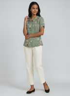 Bluse Damen mit Blumen-Print und Peter-Pan-Kragen – Colombe
