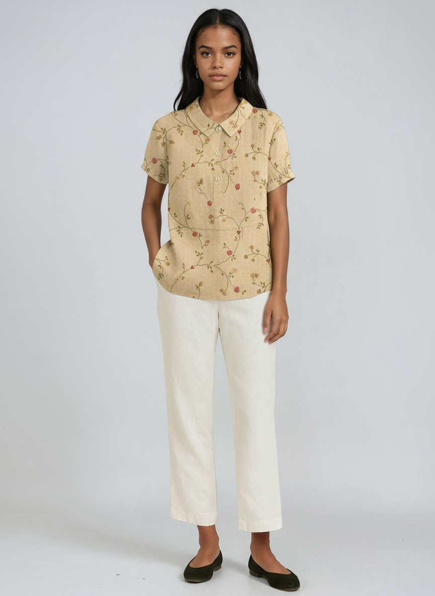 Bluse Damen mit Blumen-Print und Peter-Pan-Kragen – Colombe
