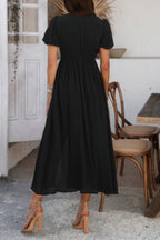 Midikleid Damen mit Puffärmeln und durchgehender Knopfleiste – Célimène