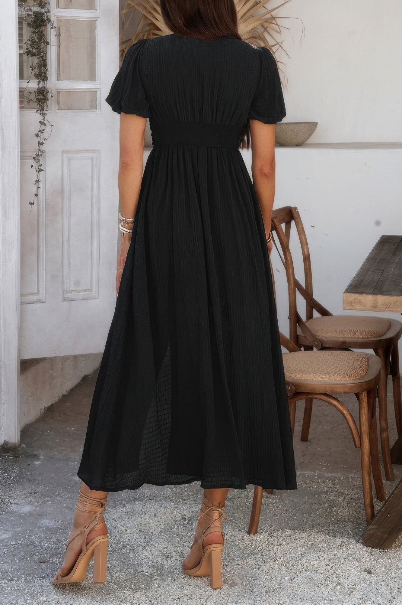 Midikleid Damen mit Puffärmeln und durchgehender Knopfleiste – Célimène