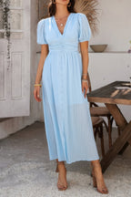 Midikleid Damen mit Puffärmeln und durchgehender Knopfleiste – Célimène