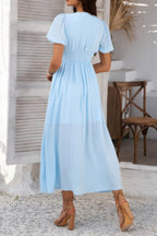Midikleid Damen mit Puffärmeln und durchgehender Knopfleiste – Célimène