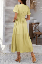 Midikleid Damen mit Puffärmeln und durchgehender Knopfleiste – Célimène