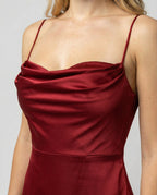 Abendkleid Damen mit Wasserfallausschnitt und seitlichem Schlitz – Vivienne