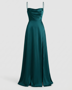 Abendkleid Damen mit Wasserfallausschnitt und seitlichem Schlitz – Vivienne