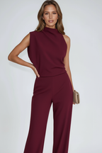 Jumpsuit Damen mit Stehkragen und weitem Hosenbein – Saphirelle