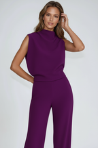 Jumpsuit Damen mit Stehkragen und weitem Hosenbein – Saphirelle