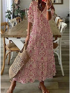 Maxikleid Damen mit Blumenprint und V-Ausschnitt mit Tunnelzugband – Louisette